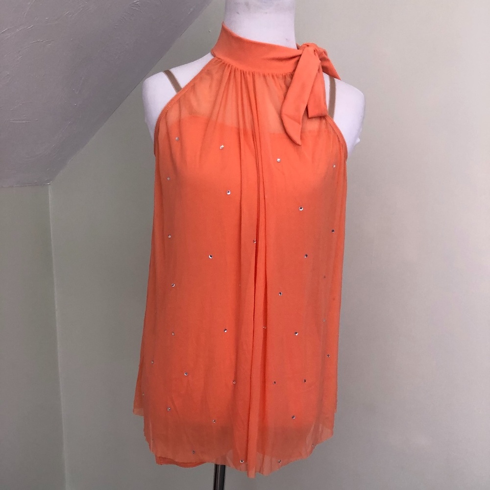 Weissman orange lyrical dance dress AS biketard under sheer top